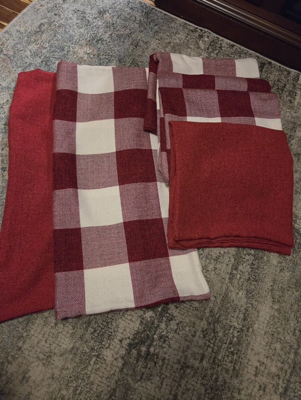 Set of 6 Farmhouse Euro Pillow Shams 25.5x25.5" Burgundy Buffalo Check & Solid